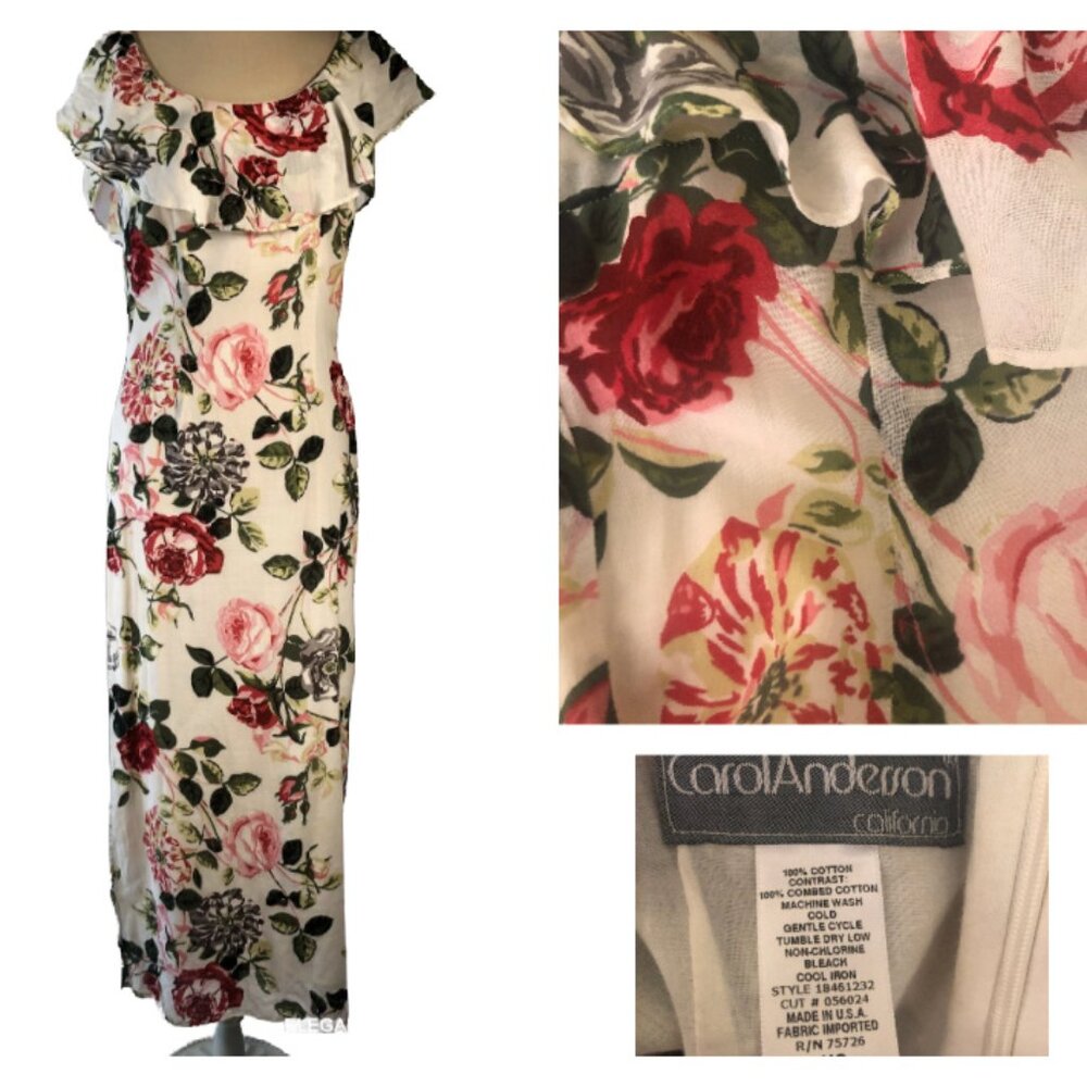 Carol Anderson Floral Dress XS Sleeveless Pencil Cottagecore Cotton vgt USA